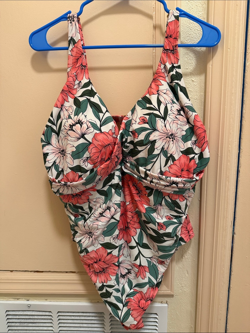 Kona Sol Coral Floral One-Piece Swimsuit - White, Coral, Green